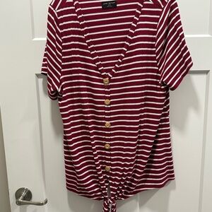 Lane Bryant Maroon and White Striped Button-Down Shirt
